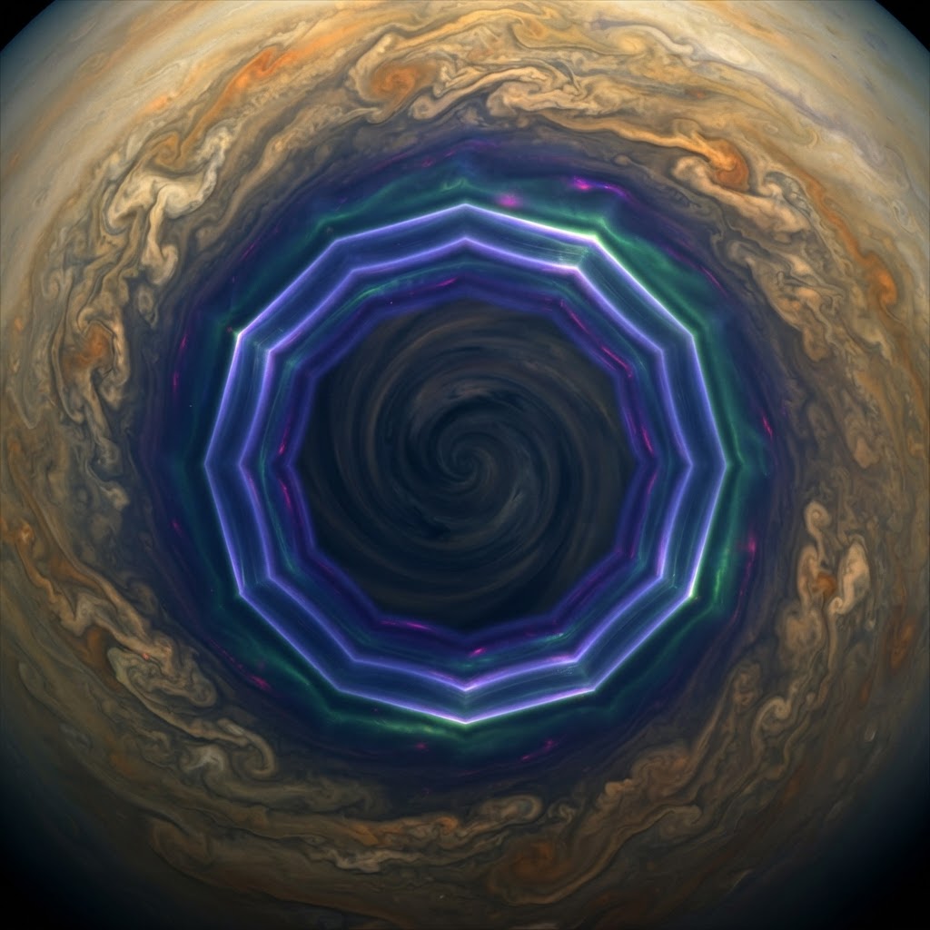 Abstract editorial illustration for: Decagon wave emerges near Saturn’s south pole