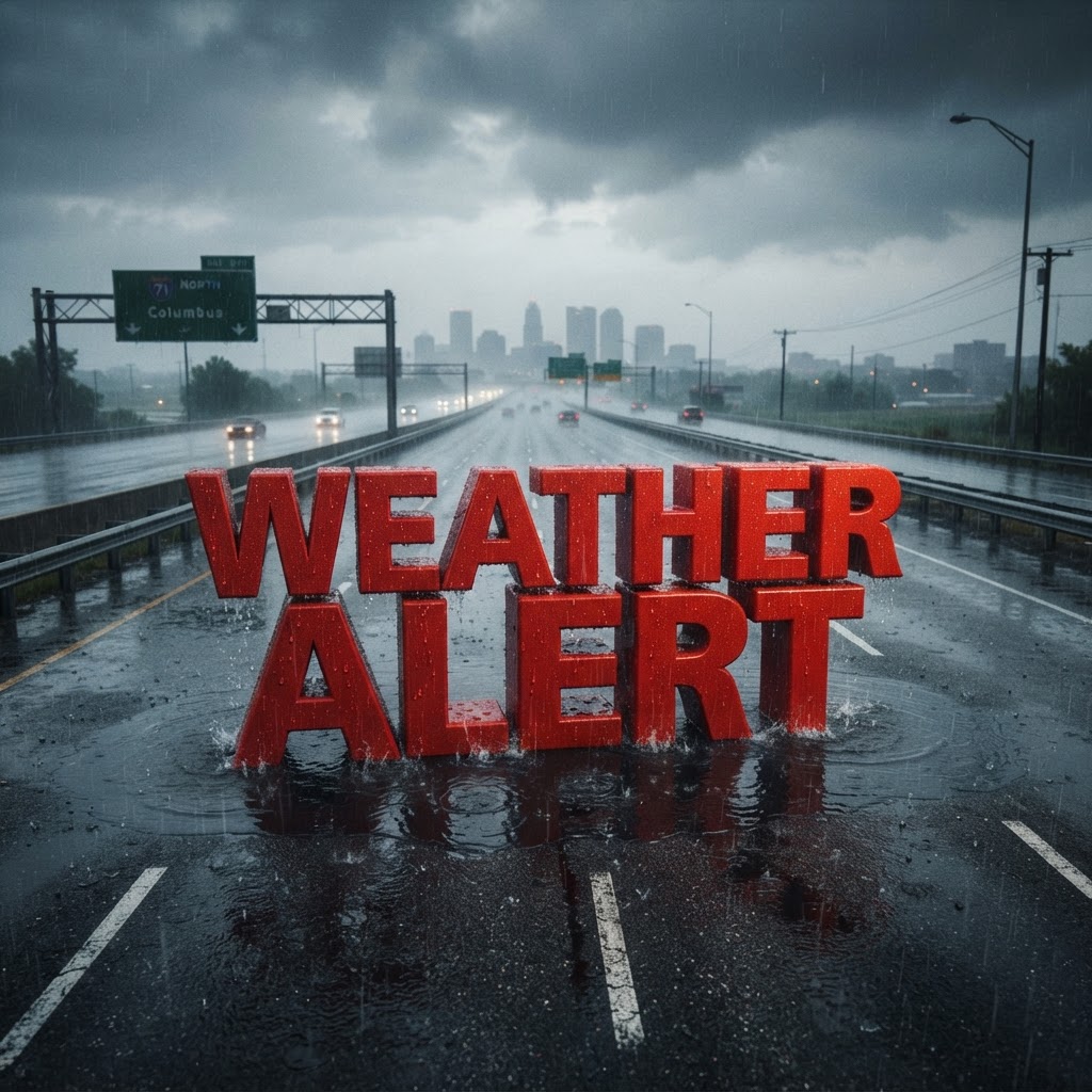 Weather title card: Ohio Weather Alert: 8° Weekend Cool-Down Awaits Columbus by Saturday