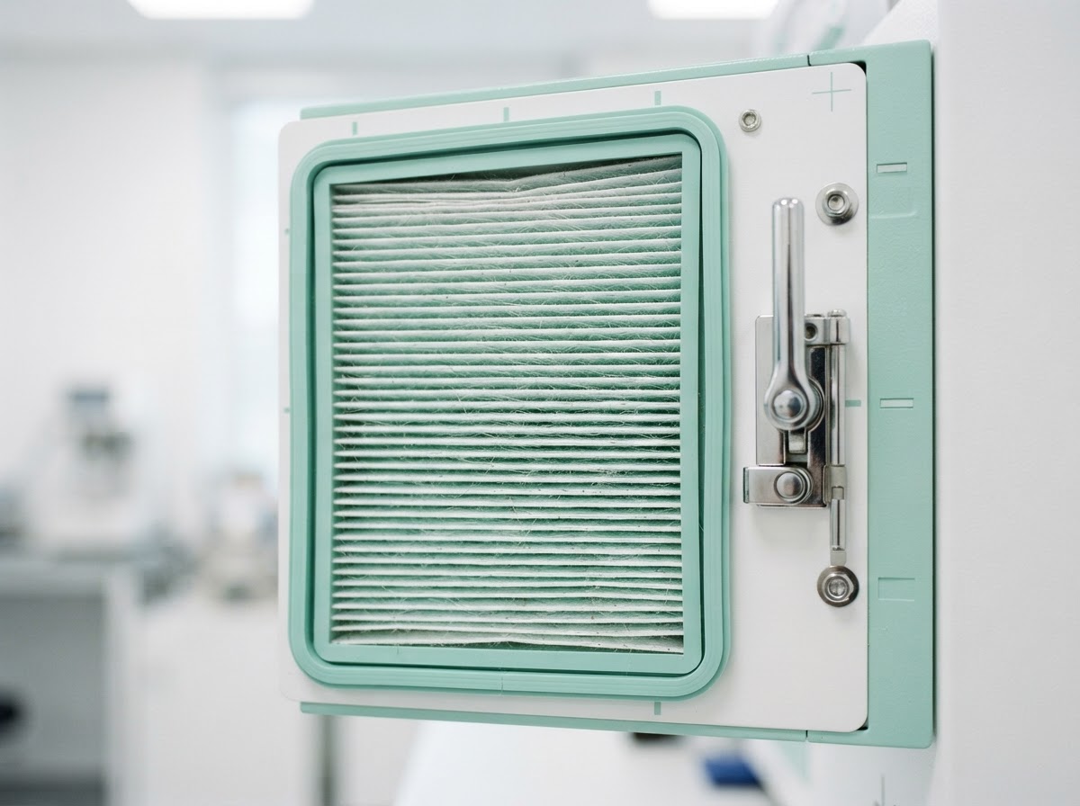 HEPA-filtered dusting tool capturing particulate from an office surface