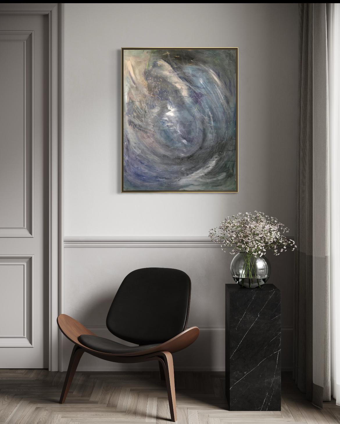 Kollektion No. 1 — abstrakte Malerei in Blau und Indigo im Raumkontext