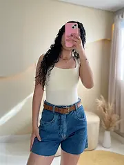 Shorts Jeans com Cinto Marrom