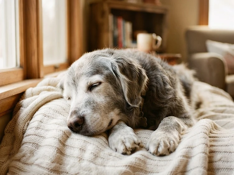 Senior dog resting comfortably