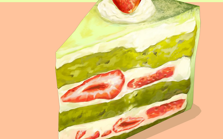 Handpainted Matcha Strawberry Cake