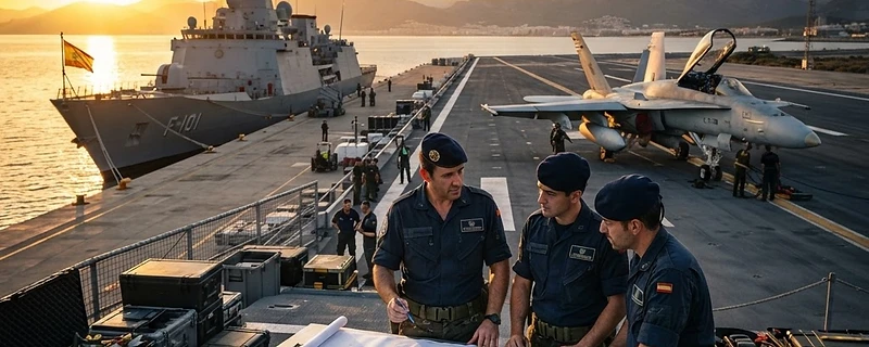 Ingenieros militares revisando planos técnicos al amanecer