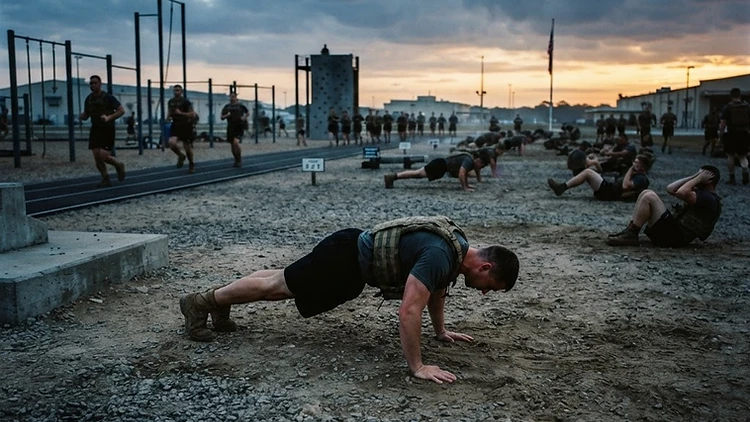 Pruebas físicas militares al amanecer