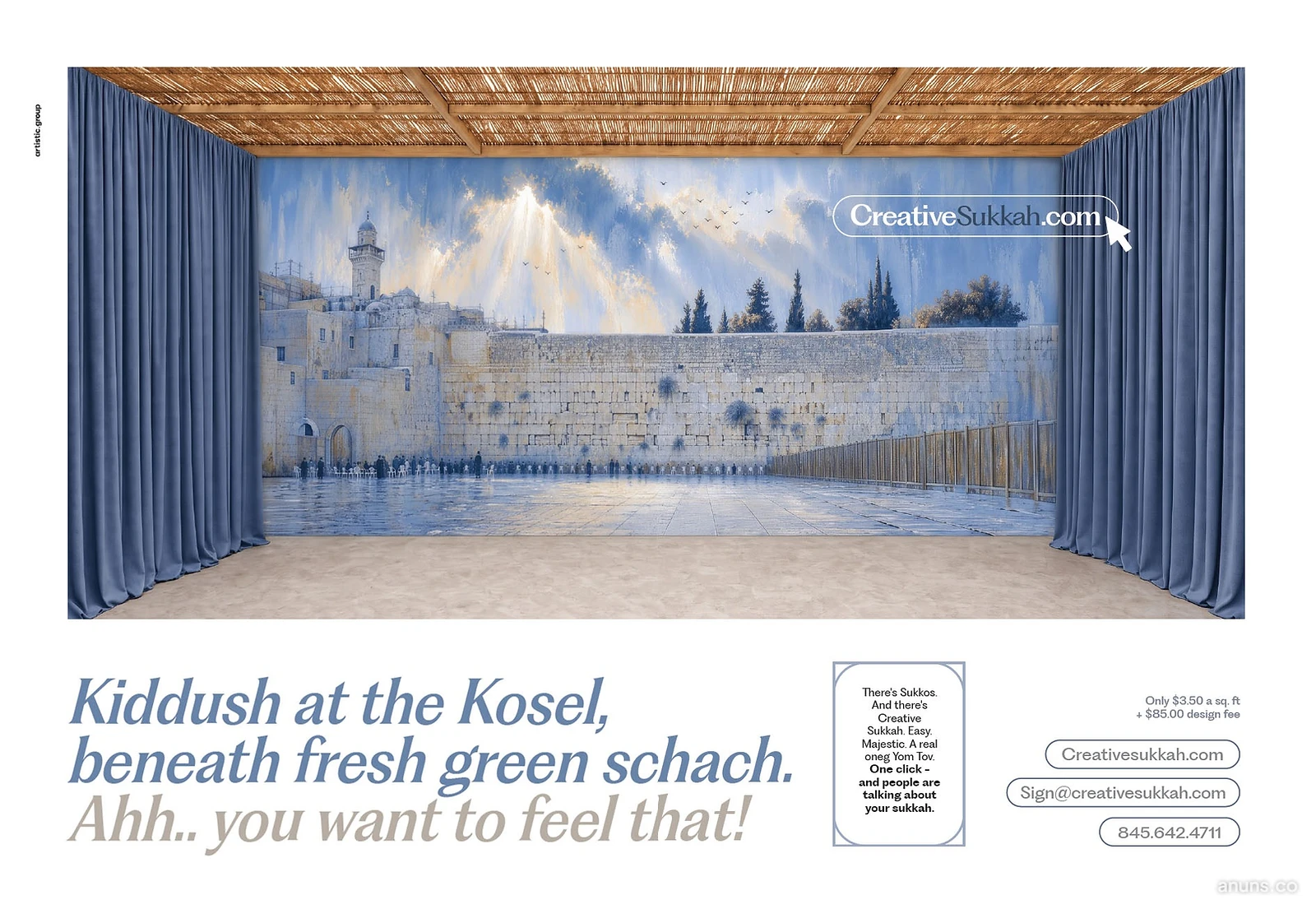 Kiddush at the Kosel, beneath fresh green schach.