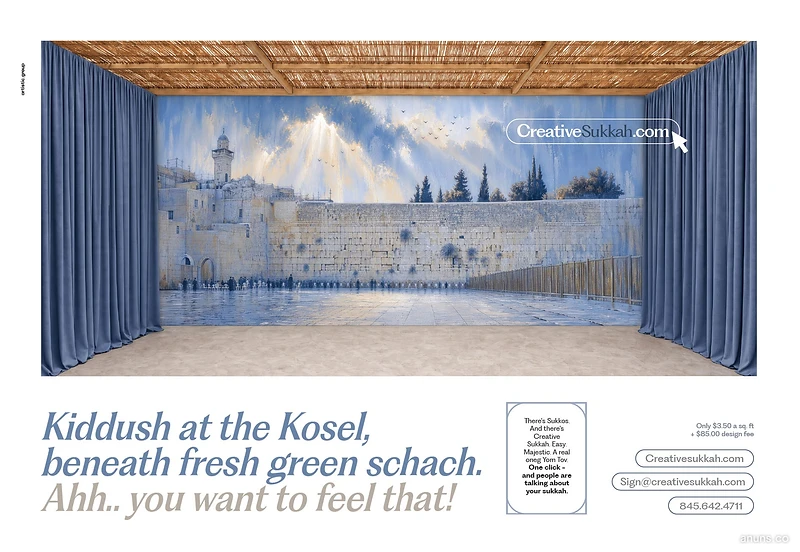 Kiddush at the Kosel, beneath fresh green schach.