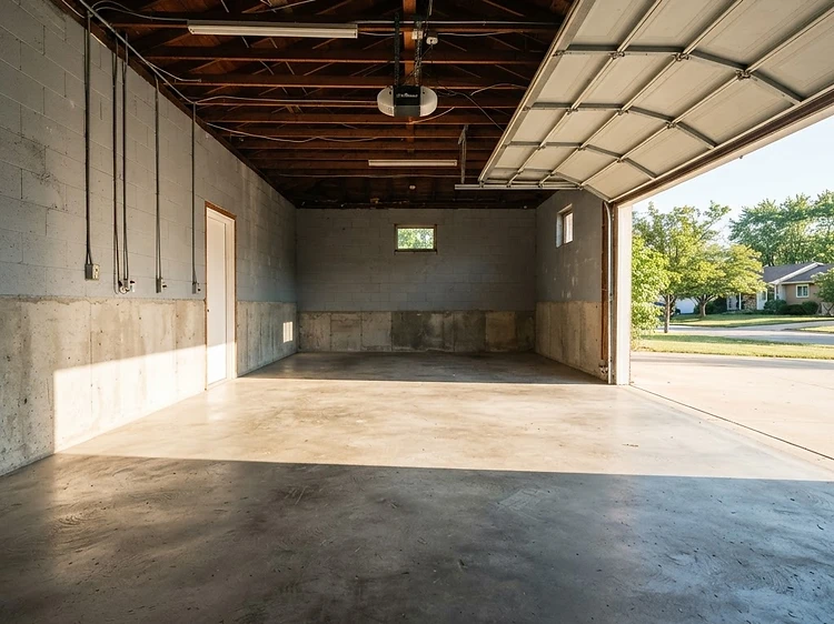 A cleared, clean garage after a Storage-CleanOut.com cleanout