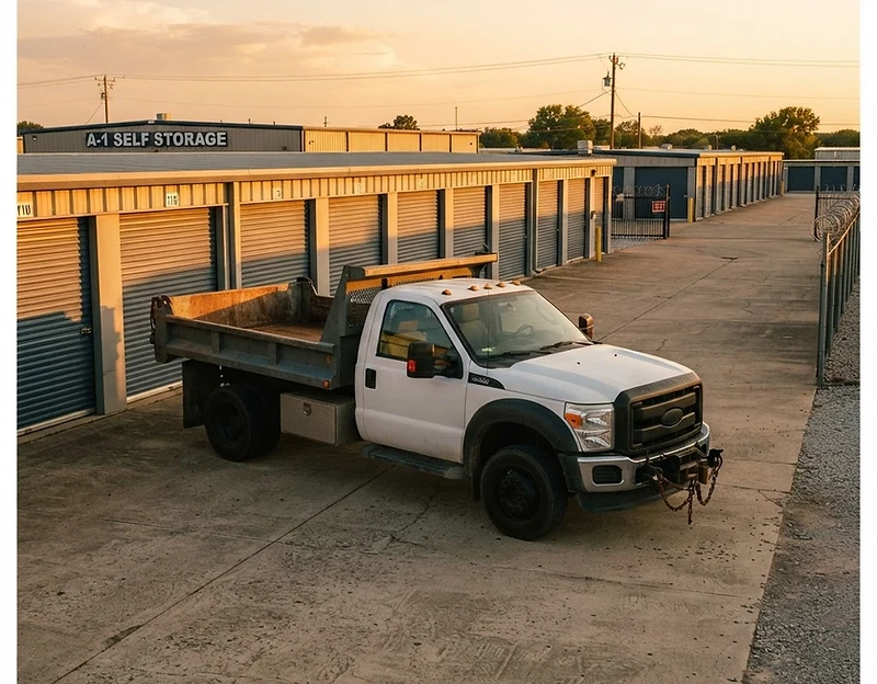 Storage cleanout work truck at a storage facility