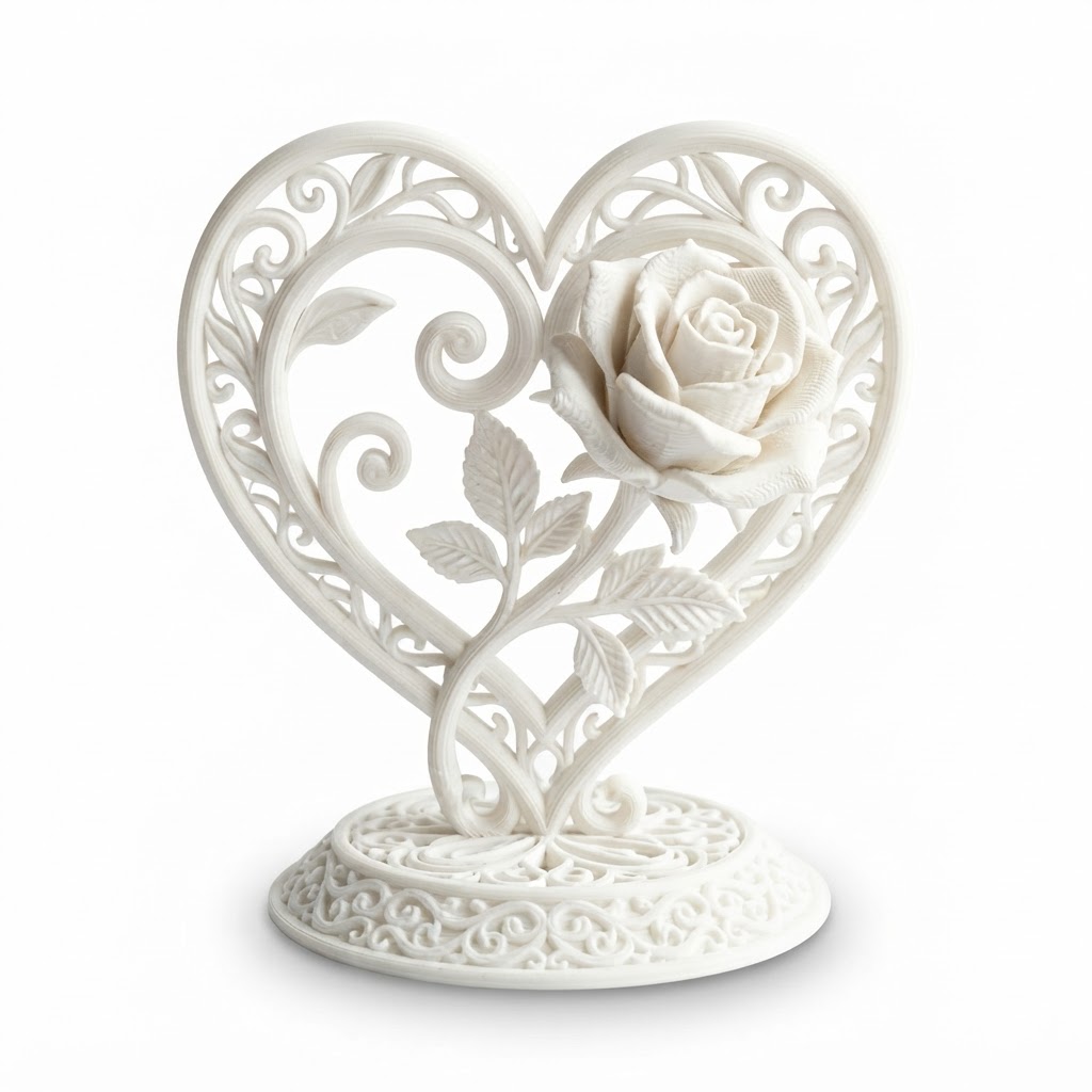 Filigree Heart & Rose Sculpture