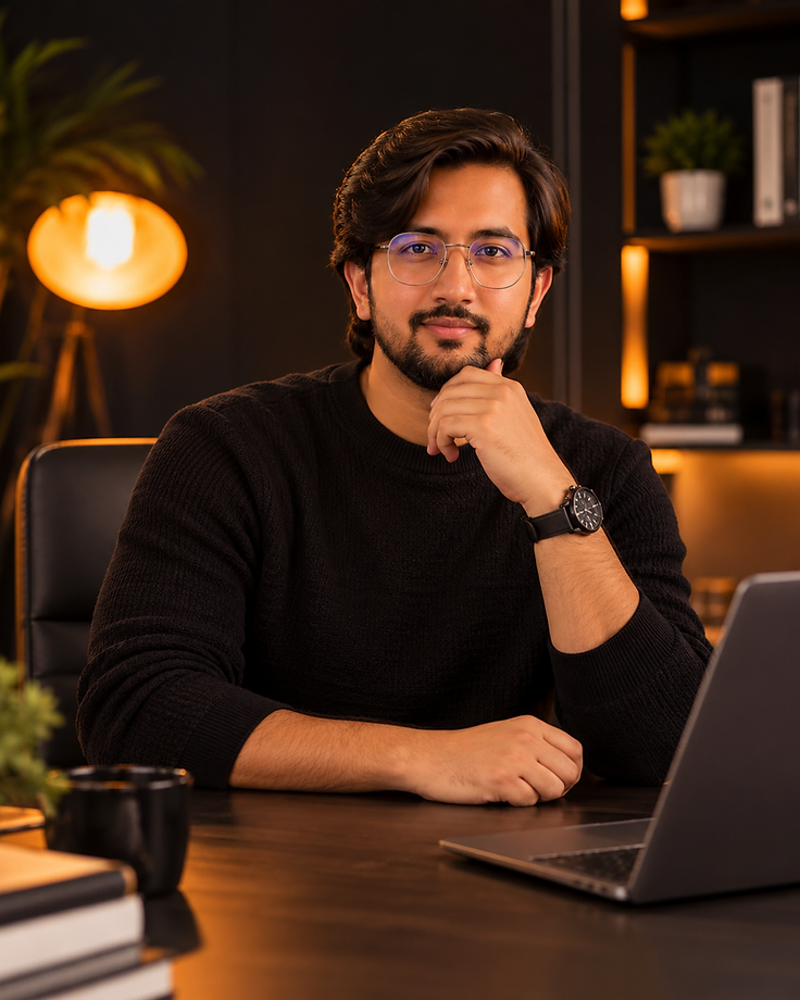 Shaan at his desk in the Trust the Process workspace