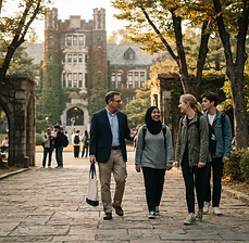 Students and a teacher on the Korea University campus