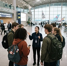 Travelers with a guide at Incheon International Airport