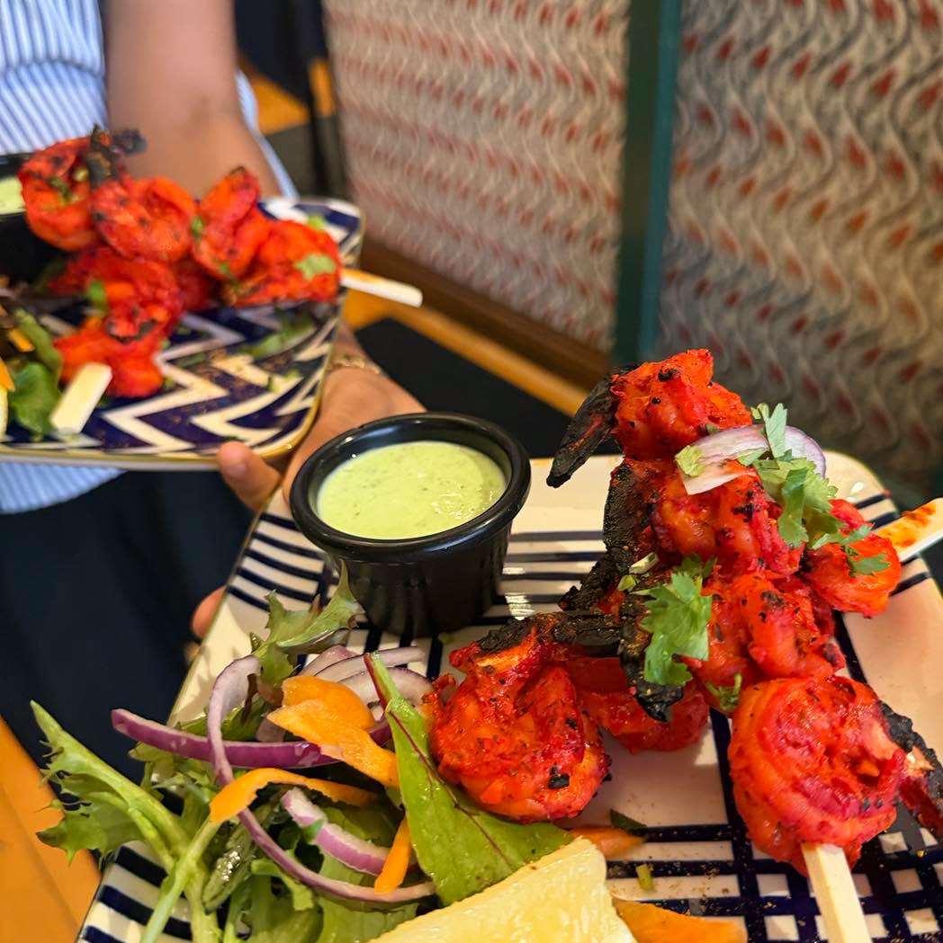 Tandoori grilled shrimp with mint chutney