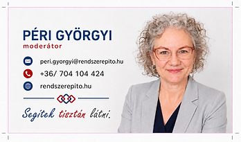 Péri Györgyi névjegykártya — moderátor