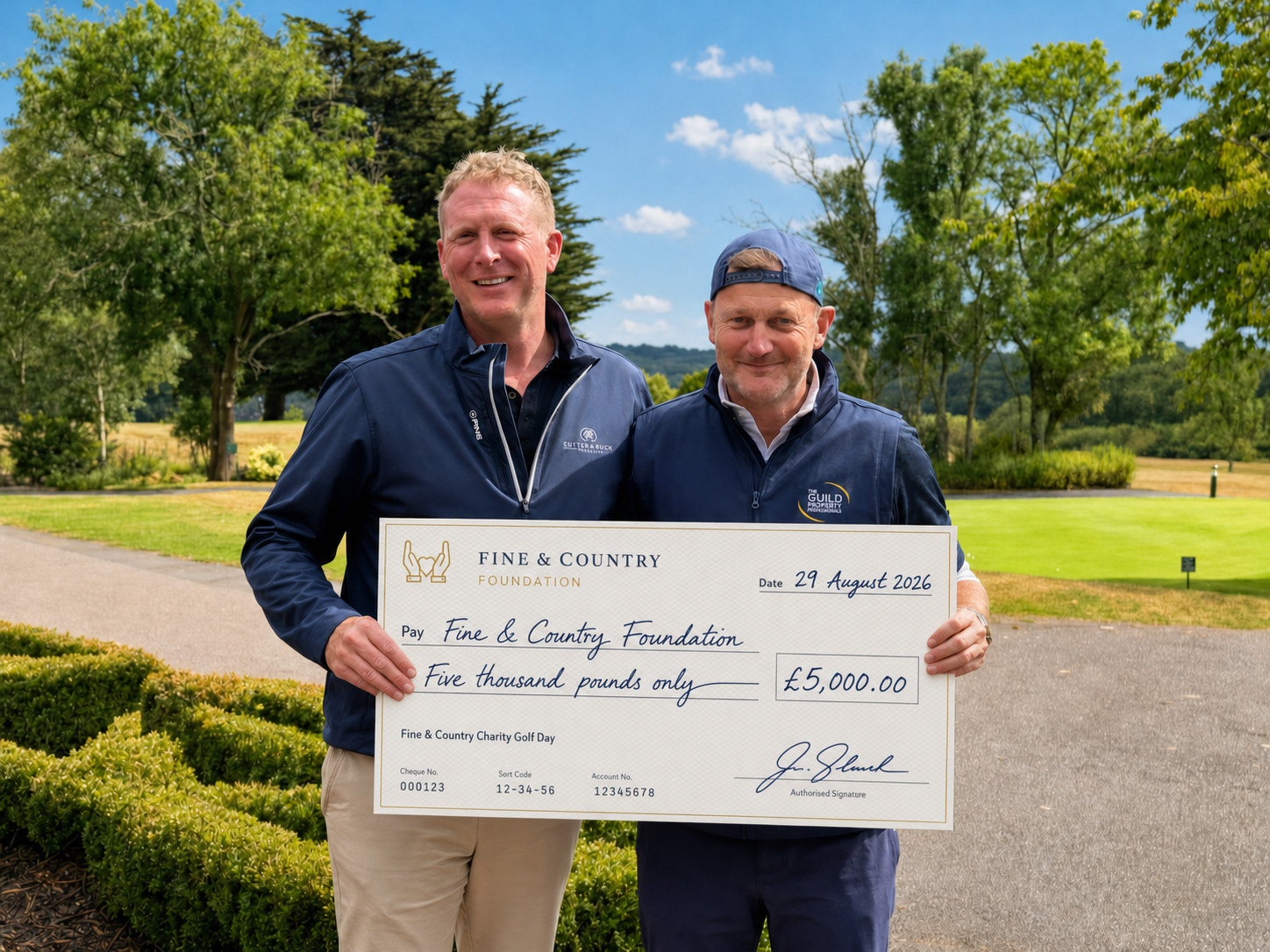 Charity golf day cheque presentation