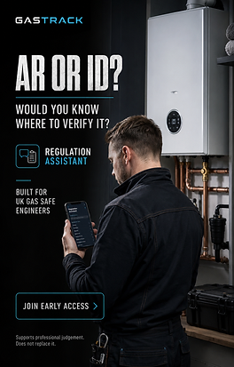GasTrack AR or ID? campaign artwork for UK Gas Safe engineers