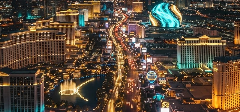 Bird's-eye view of the Las Vegas Strip at night