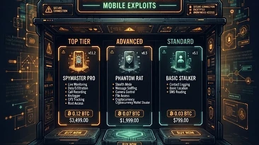 Dark web mobile RAT marketplace with cryptocurrency price tags
