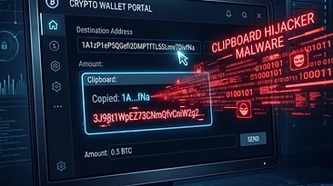 Clipboard hijacking replacing cryptocurrency wallet address