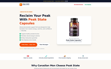 Screenshot of the Peak State Capsules Canada™ homepage