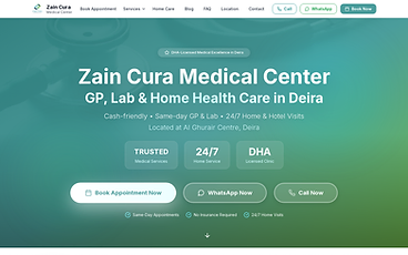 Screenshot of the Zain Cura Medical Center homepage