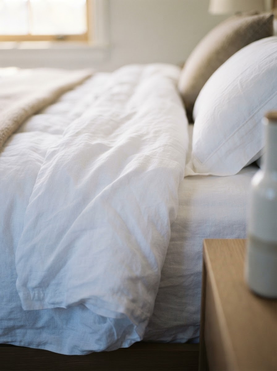 Crisp white linen sheets in a boutique hotel