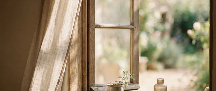 Soft light through a sheer window curtain