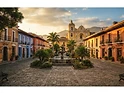Vibrant Latin American plaza at golden hour