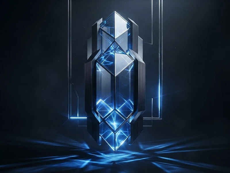 Monolith of abstract glass in an obsidian void