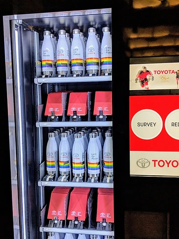 Glossy black Toyota Survey and Redeem automated retail kiosk