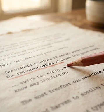 Red pencil making a careful note on a manuscript