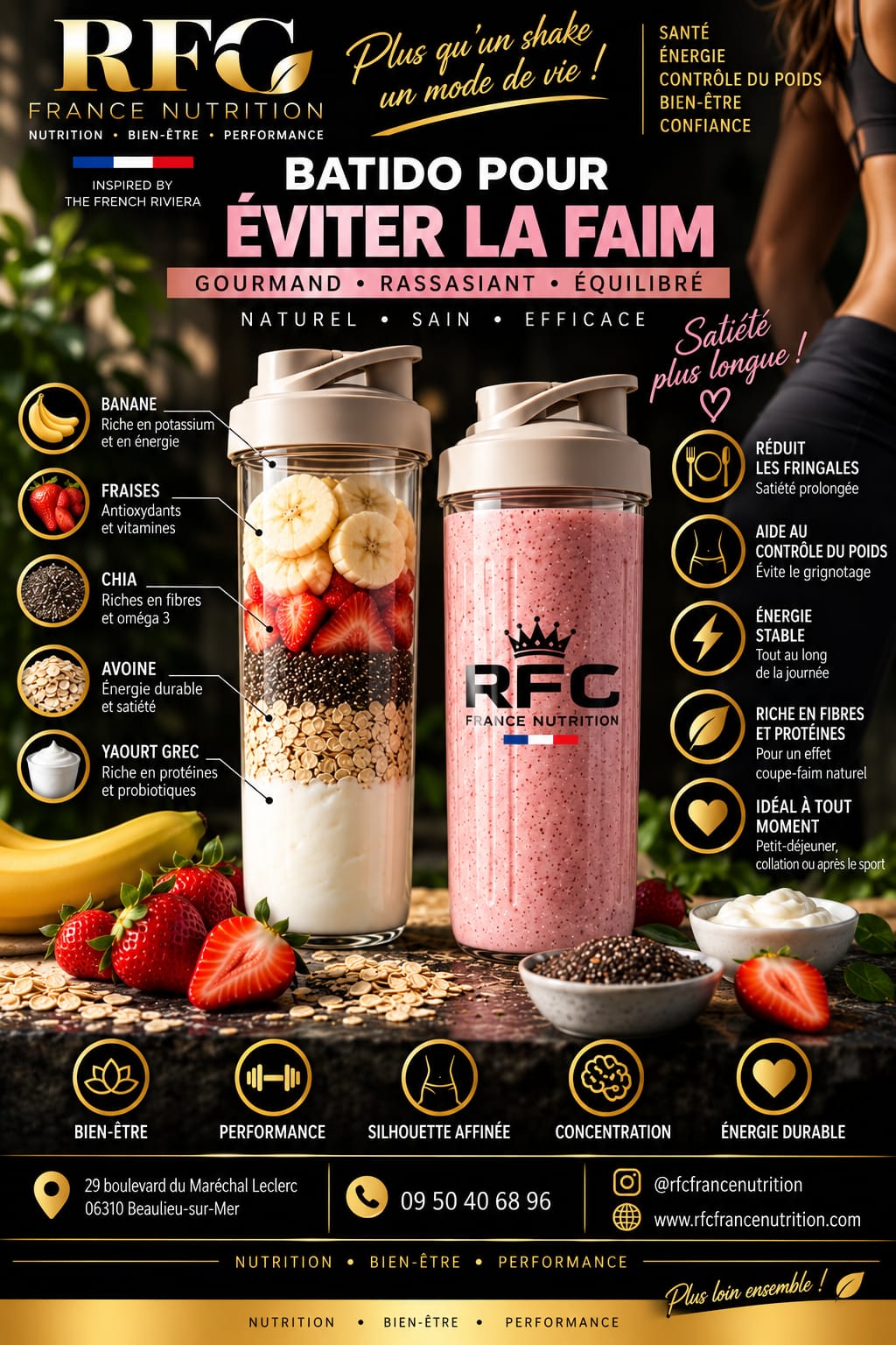 Batido pour éviter la faim — shake gourmand, rassasiant et équilibré en boutique RFC