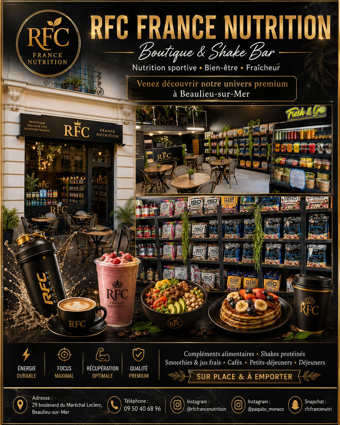 Univers premium de la boutique & Shake Bar RFC France Nutrition