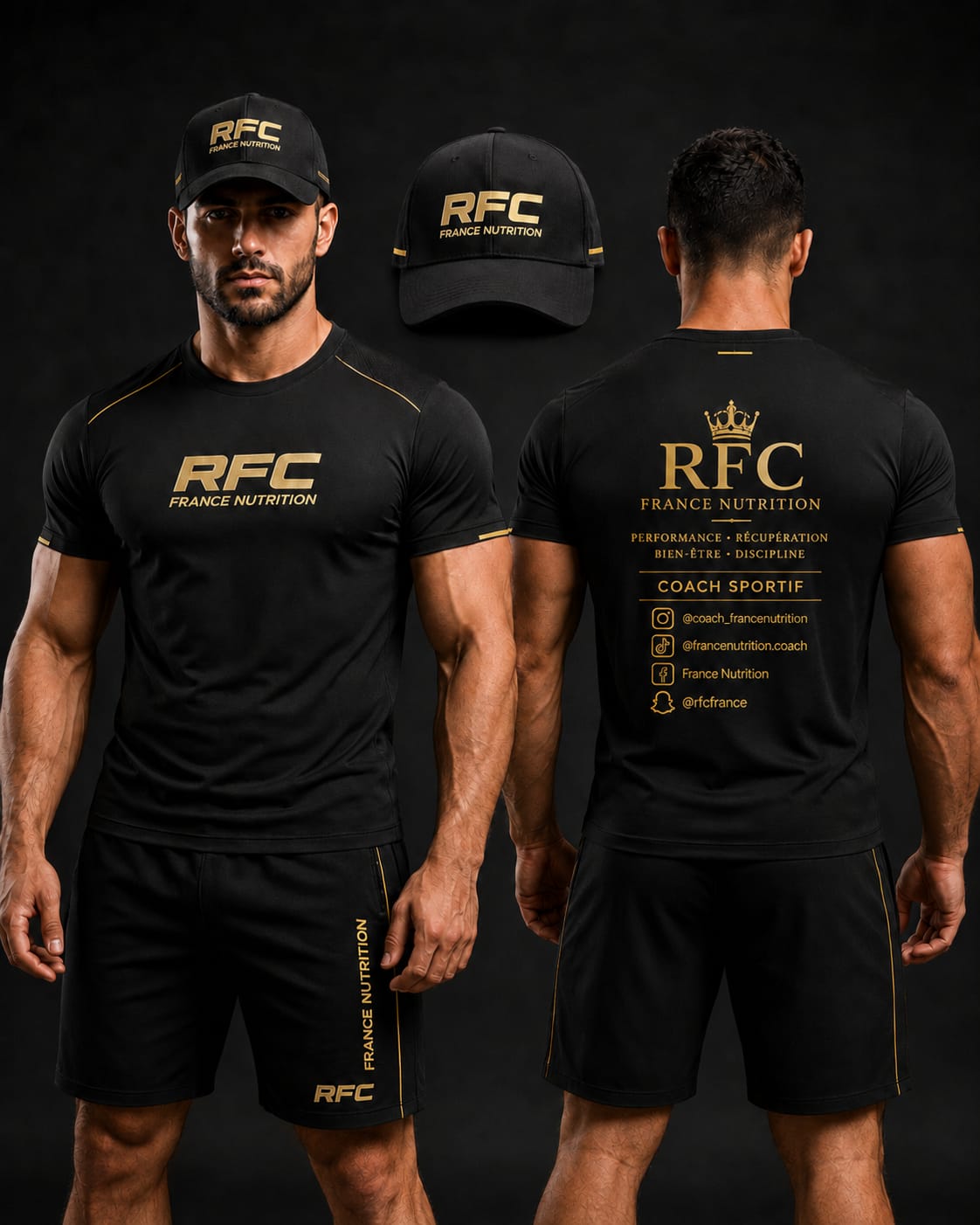 Tenue RFC France Nutrition — collection coaching noir et or, face et dos