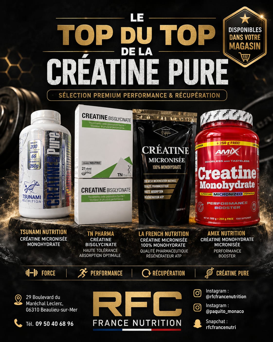 Sélection premium de créatine pure en boutique