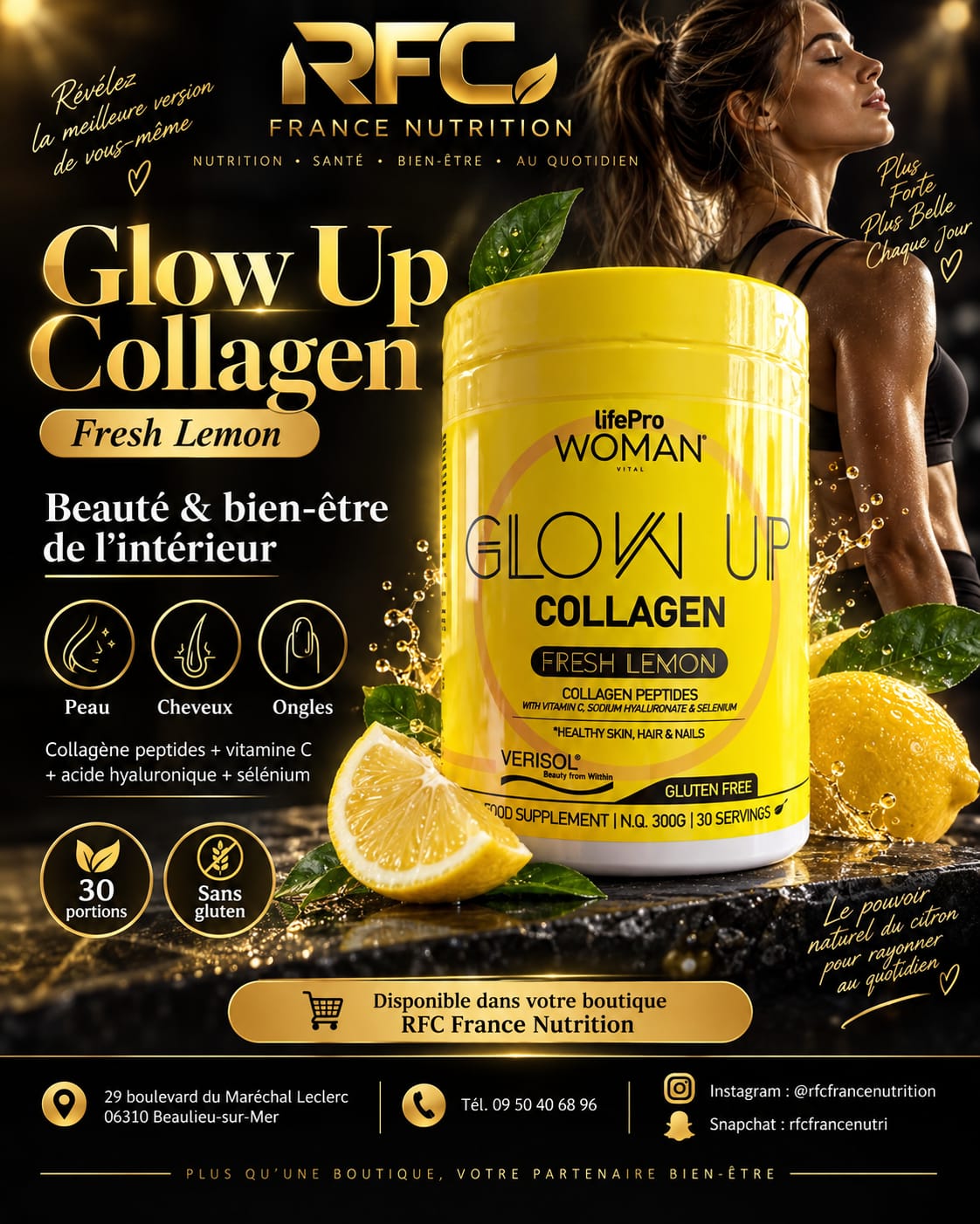 Glow Up Collagen Fresh Lemon LifePro Woman — collagène, vitamine C et acide hyaluronique
