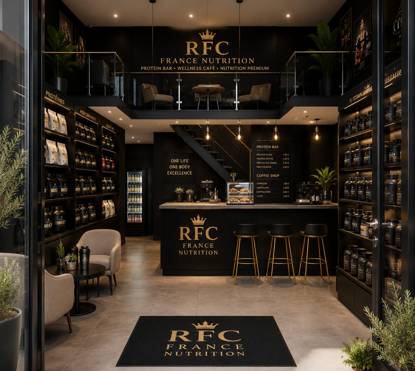 Intérieur de la boutique RFC France Nutrition à Beaulieu-sur-Mer