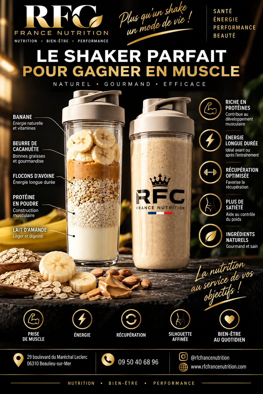 Le shaker parfait pour gagner en muscle — protéines, banane et beurre de cacahuète