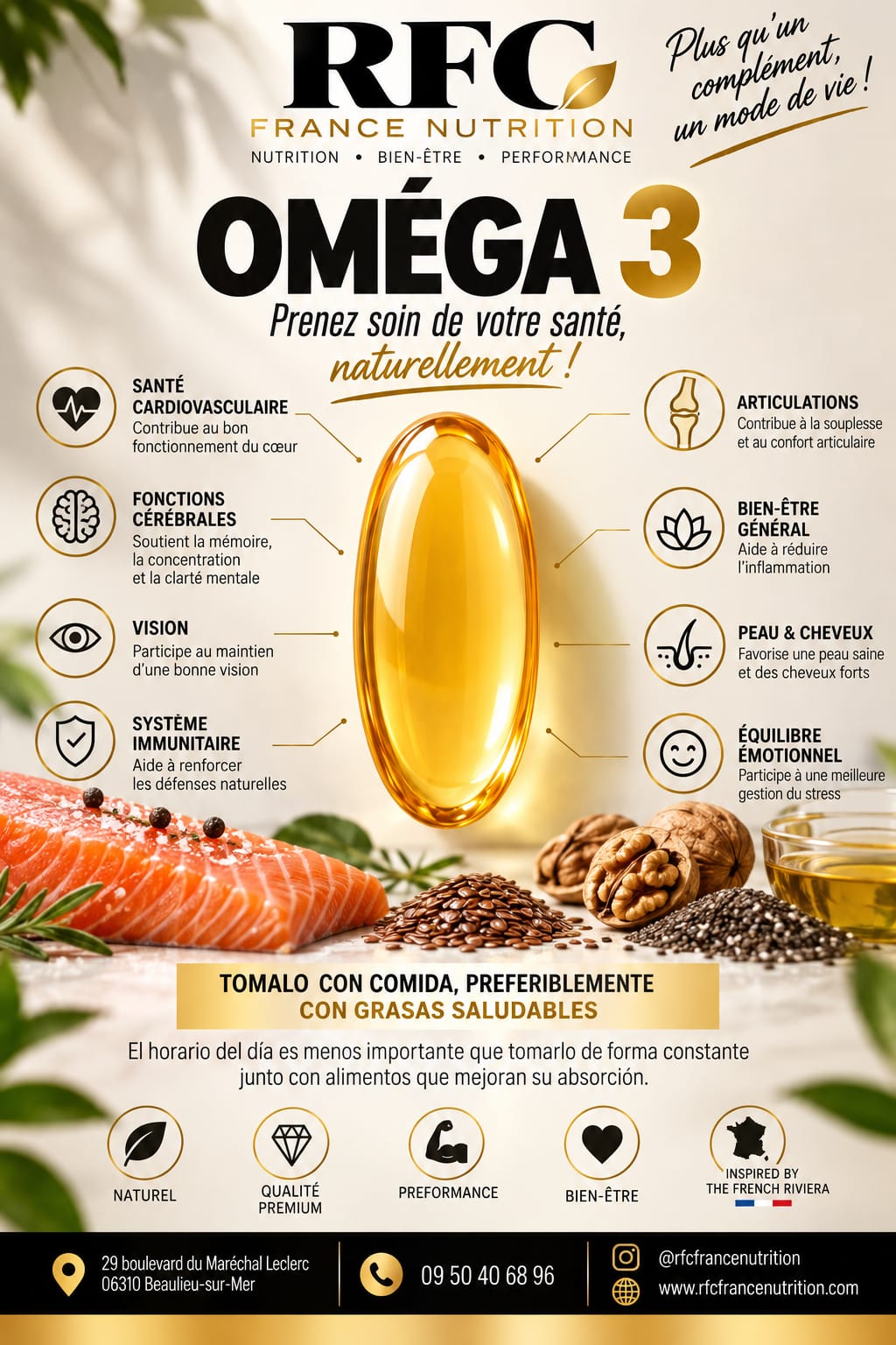 Oméga 3 — santé cardiovasculaire, fonctions cérébrales et bien-être général en sélection RFC