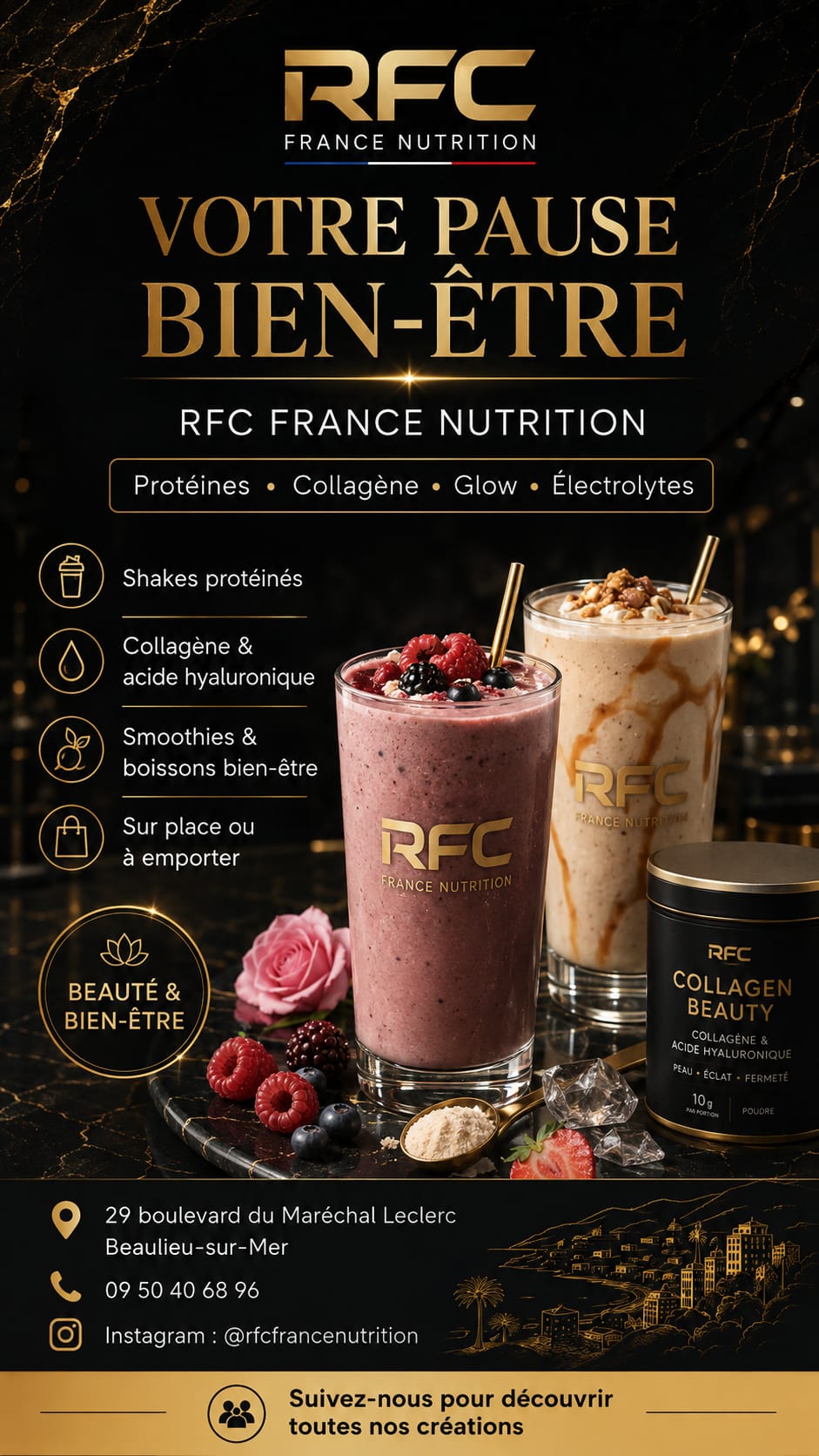 Votre pause bien-être — shakes protéinés, collagène et boissons bien-être en boutique