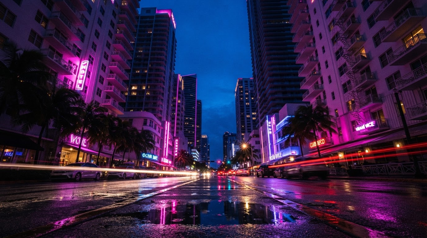 Vice City skyline at blue hour