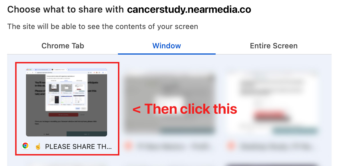 Click the browser window thumbnail, then click Share