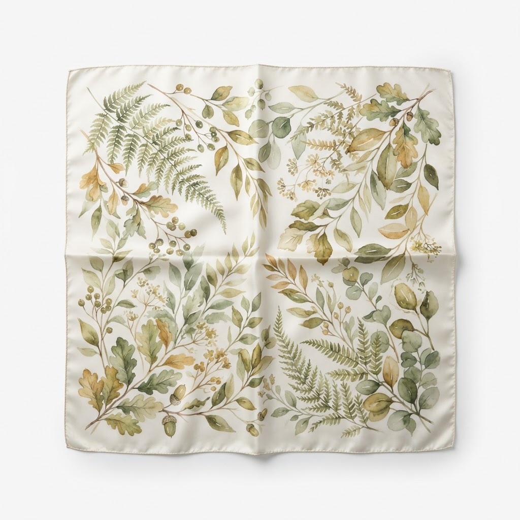 Hand-Painted Silk Scarf — Botanical Study