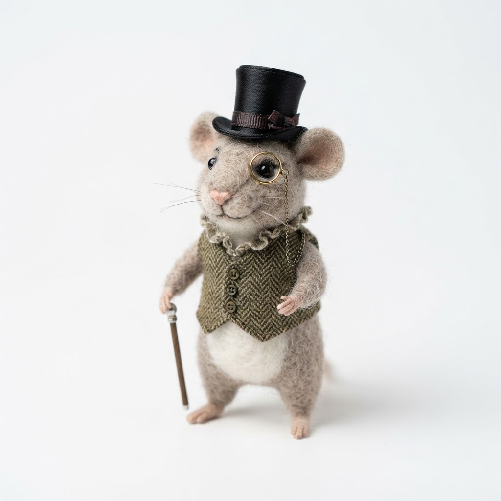 Taxidermy-Style Felt Mouse in a Tiny Top Hat