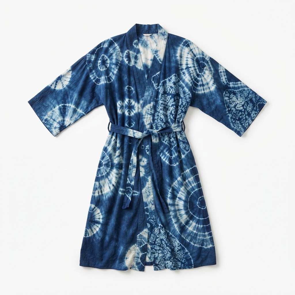 Indigo Tie-Dye Cotton Kimono