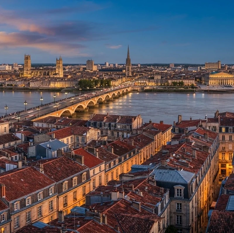 Toits de Bordeaux au crépuscule