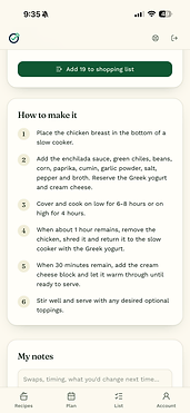 How to make it: six numbered steps with an Add to shopping list button