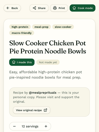 The Linkplate app showing a recipe saved from the internet