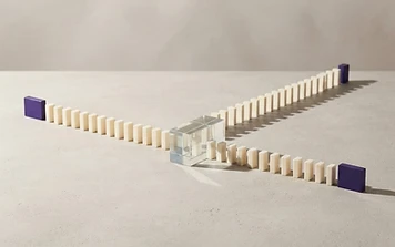 AI-generated conceptual illustration of two separated paths of ivory blocks representing different advertising roles.